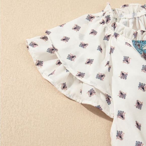 Women's White and Blue Boho Patterned Top | Sizes M, L and XL - Picture 9 of 10